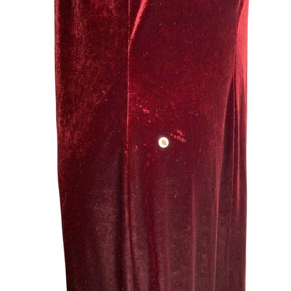 Vintage 80s Velvet Wiggle Maxi Dress XL Red Sweetheart Spaghetti Strap Boning - Picture 5 of 8